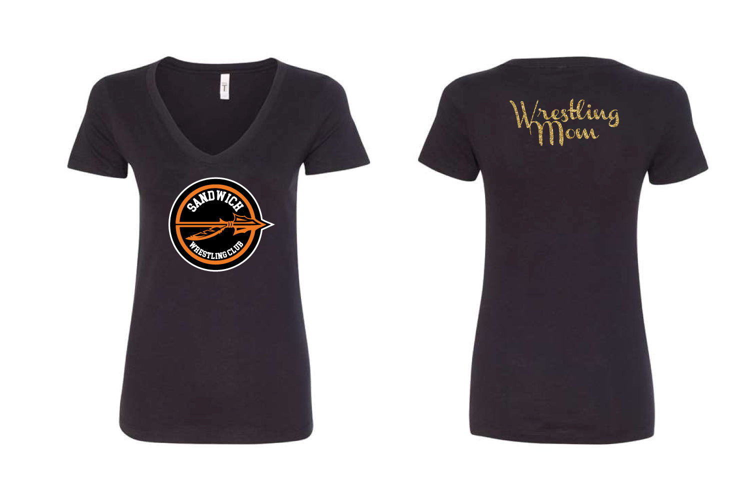 Sandwich Indians "Wrestling Mom" Glitter Cotton Women's Crew Neck Tee - Black