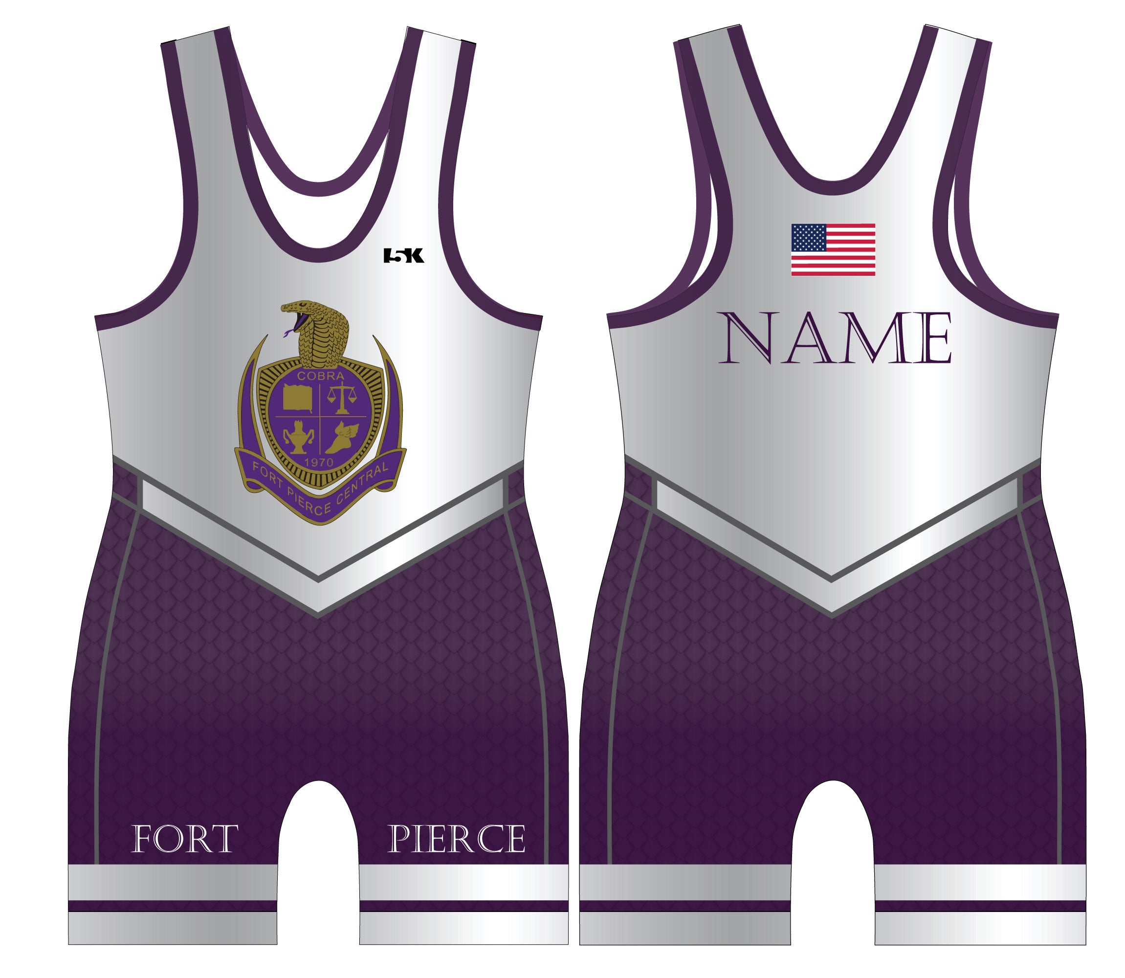 Fort Pierce Cobras Wrestling Sublimated Men's Singlet - Design 4