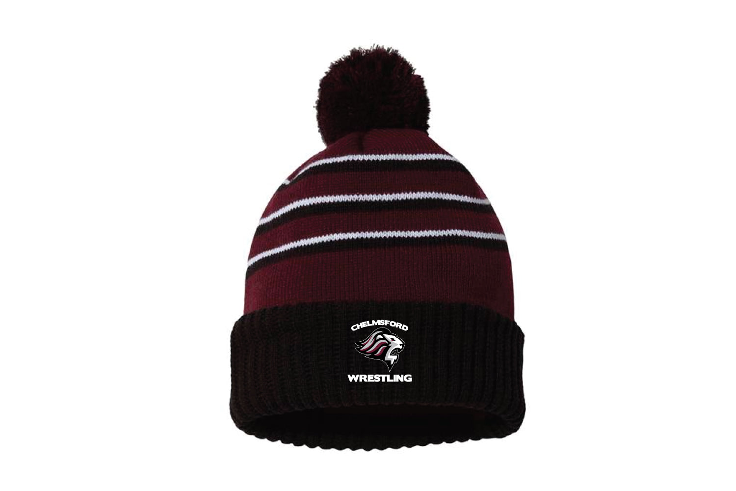 Chelmsford Youth Wrestling Pom Beanie - Maroon / Black