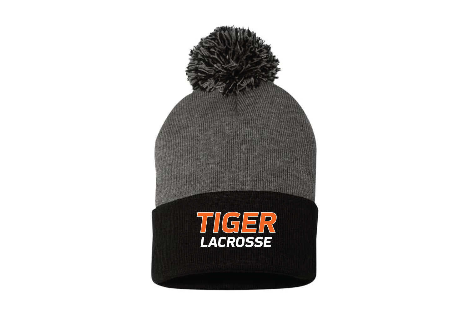 Tiger Lacrosse Pom Beanie - Black/Grey/White