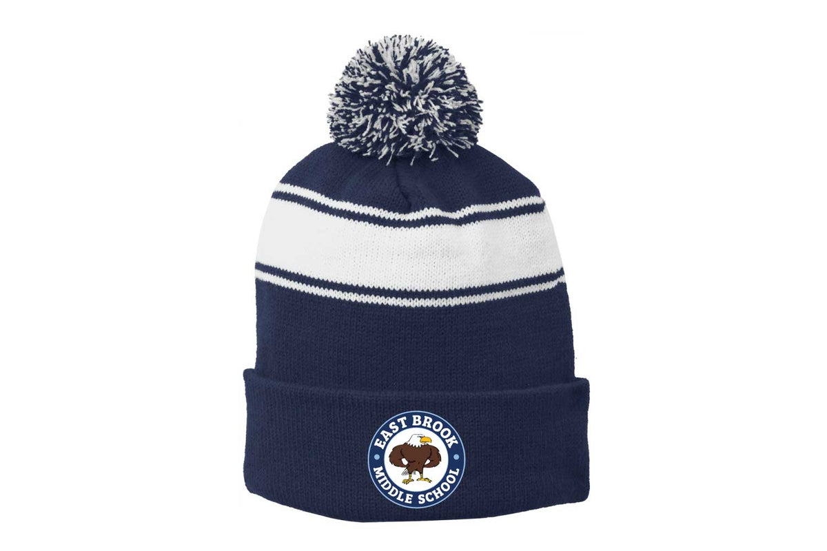 East Brook Middle School Pom Beanie Hat - Navy / White