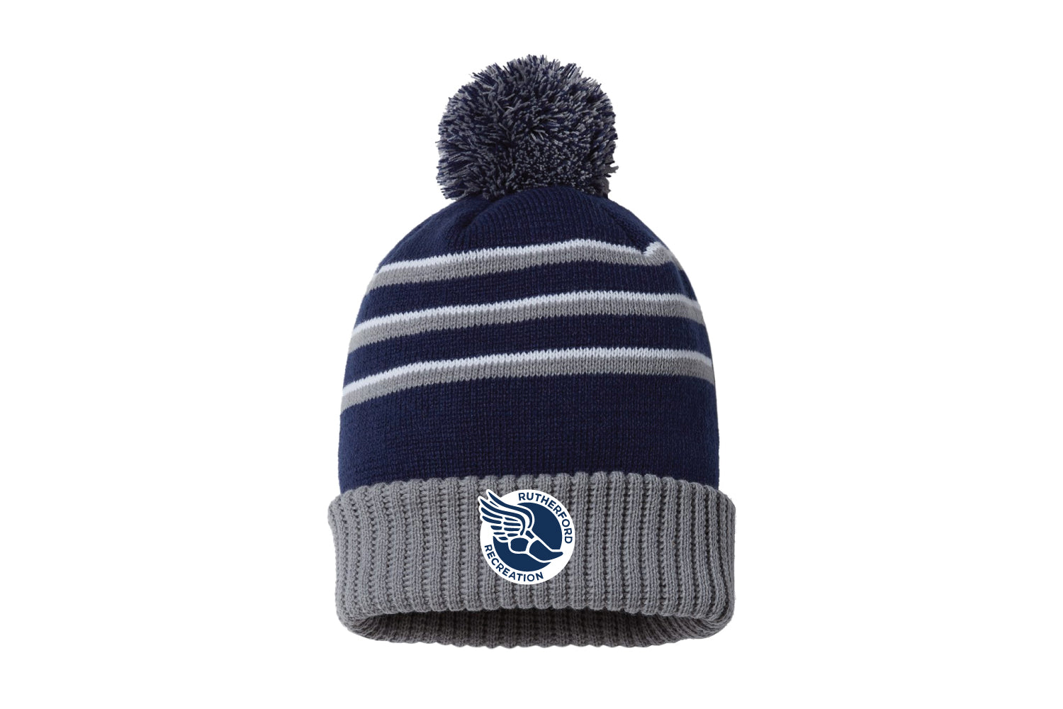 Rutherford Track & Field Pom Beanie - Navy/Grey
