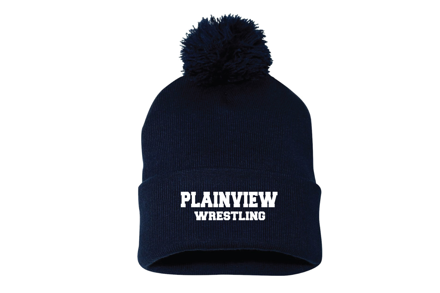 Plainview Hawks Wrestling Pom Beanie - Navy
