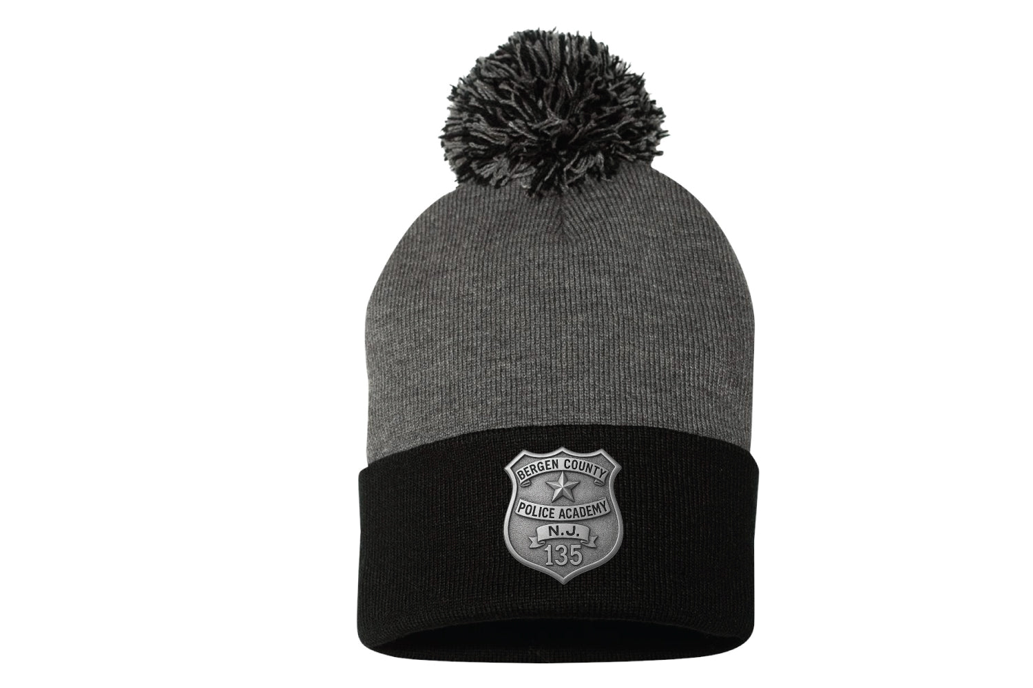 #135 Bergen County Police Academy Pom Beanie -Grey/Black