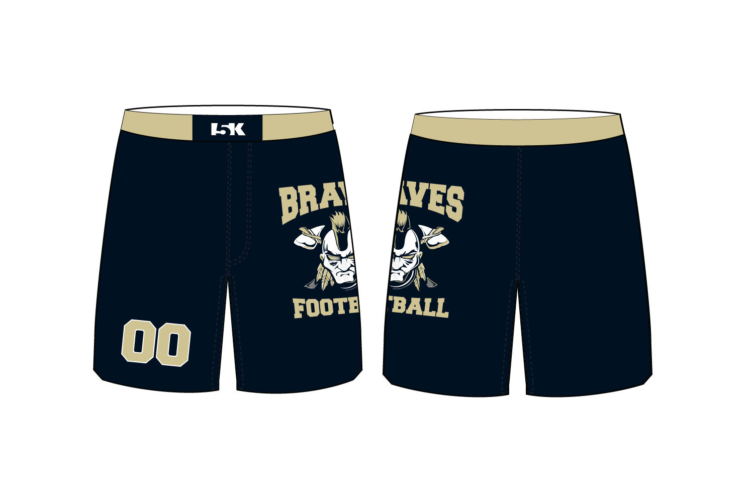 Braves Football Sublimated Practice Shorts - Design 1 (Navy)