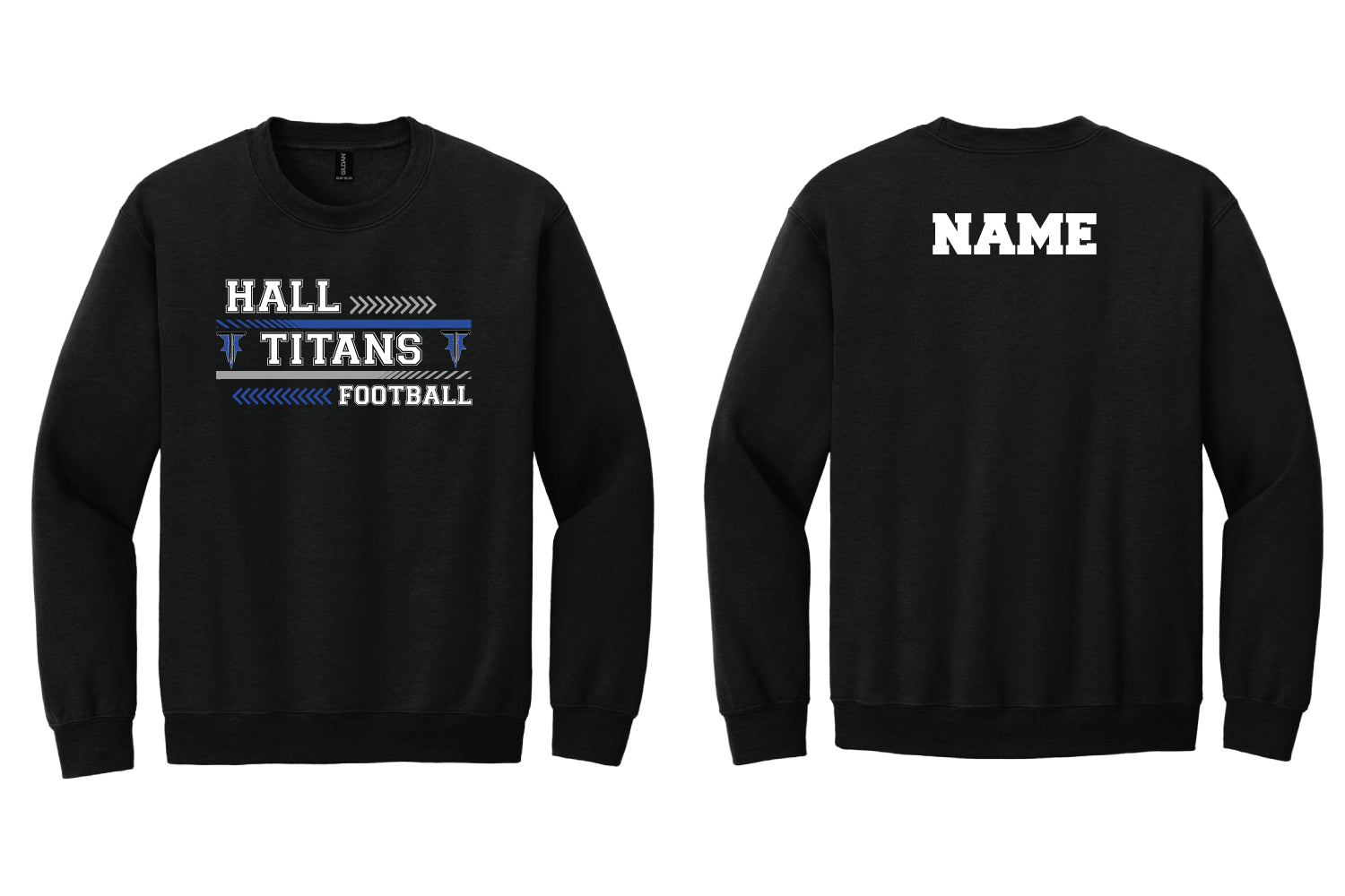 Hall Titans Football Cotton Crewneck Sweatshirt - Black - Design 1