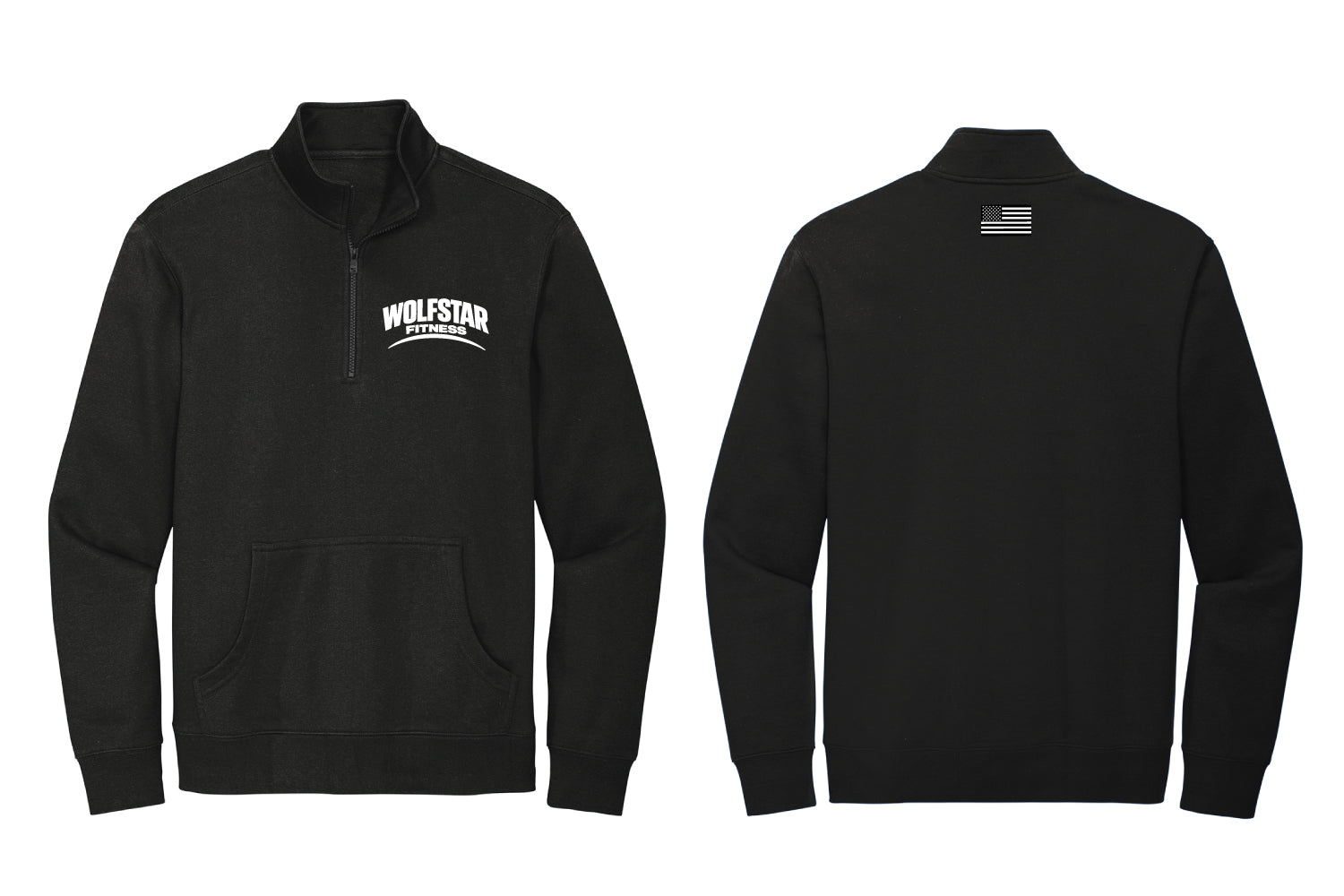 WolfStar Fitness Fleece 1/4 Zip  - Black (Embroidered Logo) Design 1