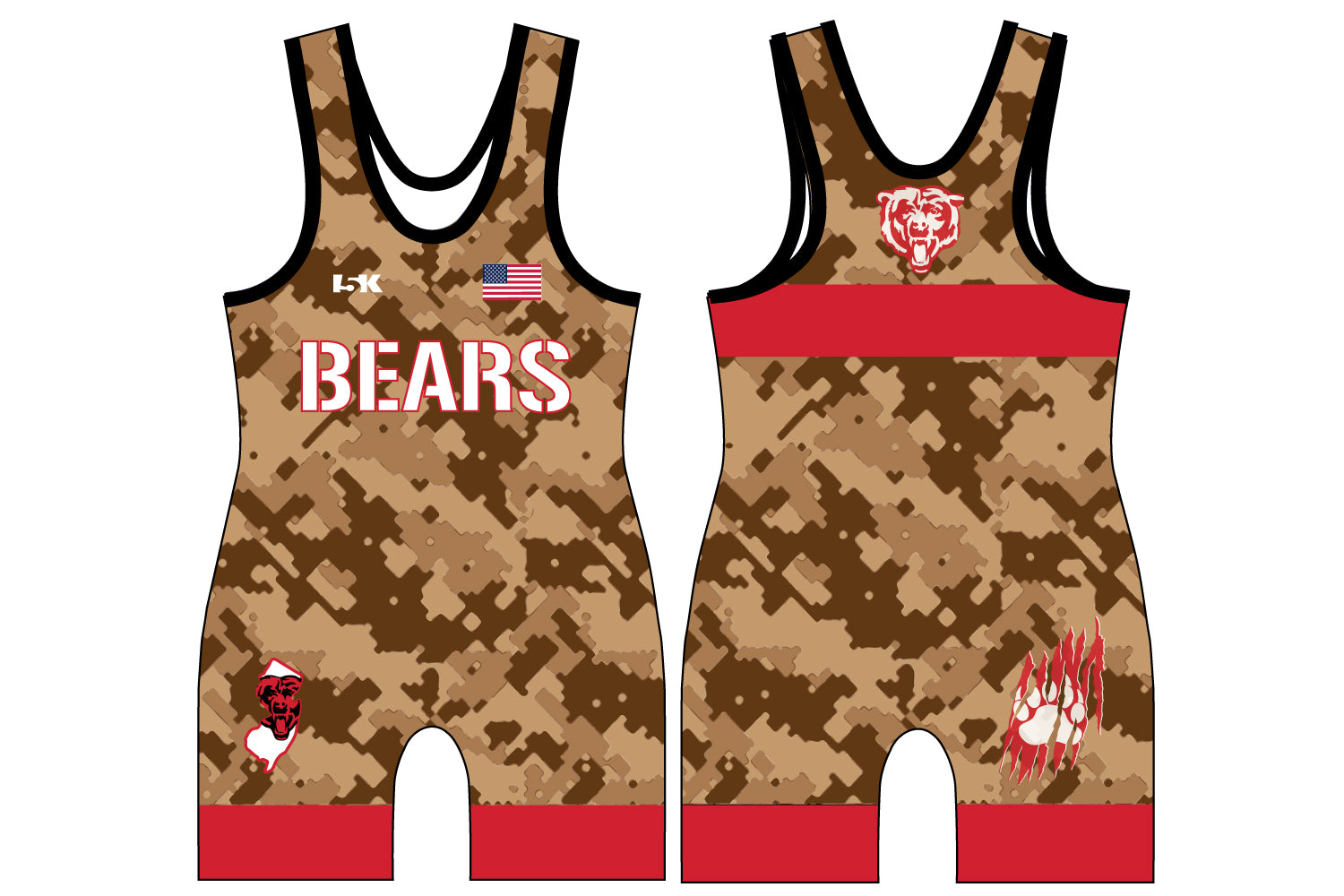 Bergenfield Bears Wrestling Sublimated Singlet - FreeStyle Red