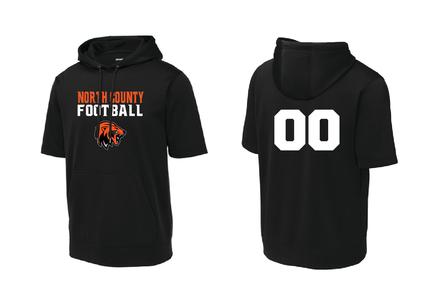 North County Lions Short Sleeve DryFit Hoodie - Black