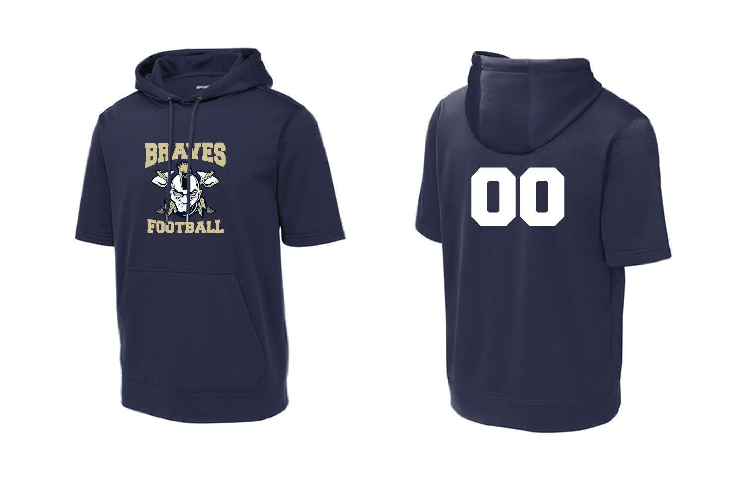 Braves Football Short Sleeve Hoodie - Design 1 (Navy)