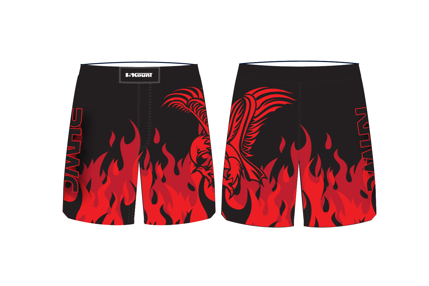 Red Hawk Wrestling Sublimated Shorts - Black/Red Design