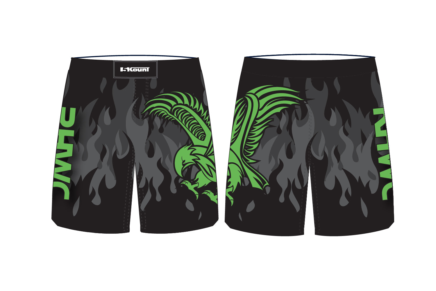 Red Hawk Wrestling Sublimated Shorts - Green/Black Design