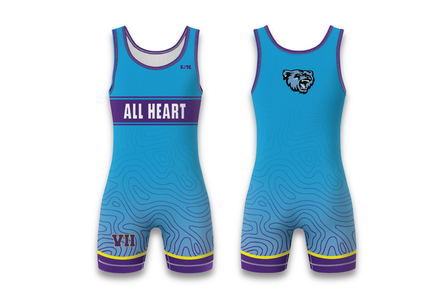 All Heart Wrestling Sublimated Men's Singlet - Design 3 (Carolina Blue)