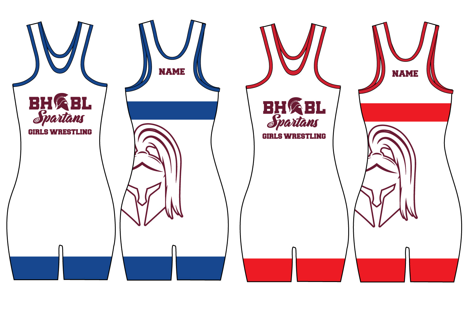 BHBL Wrestling Sublimated Women's Free Style Singlets - Blue / Red