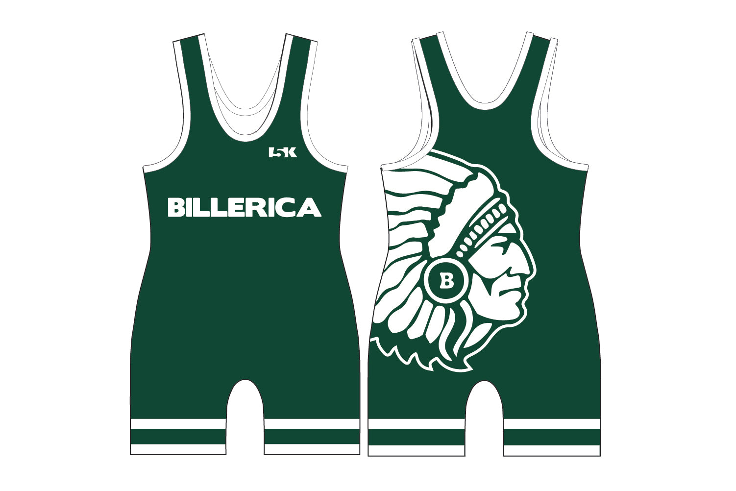 Billerica Wrestling Sublimated Men's Singlet - Forest Green Design