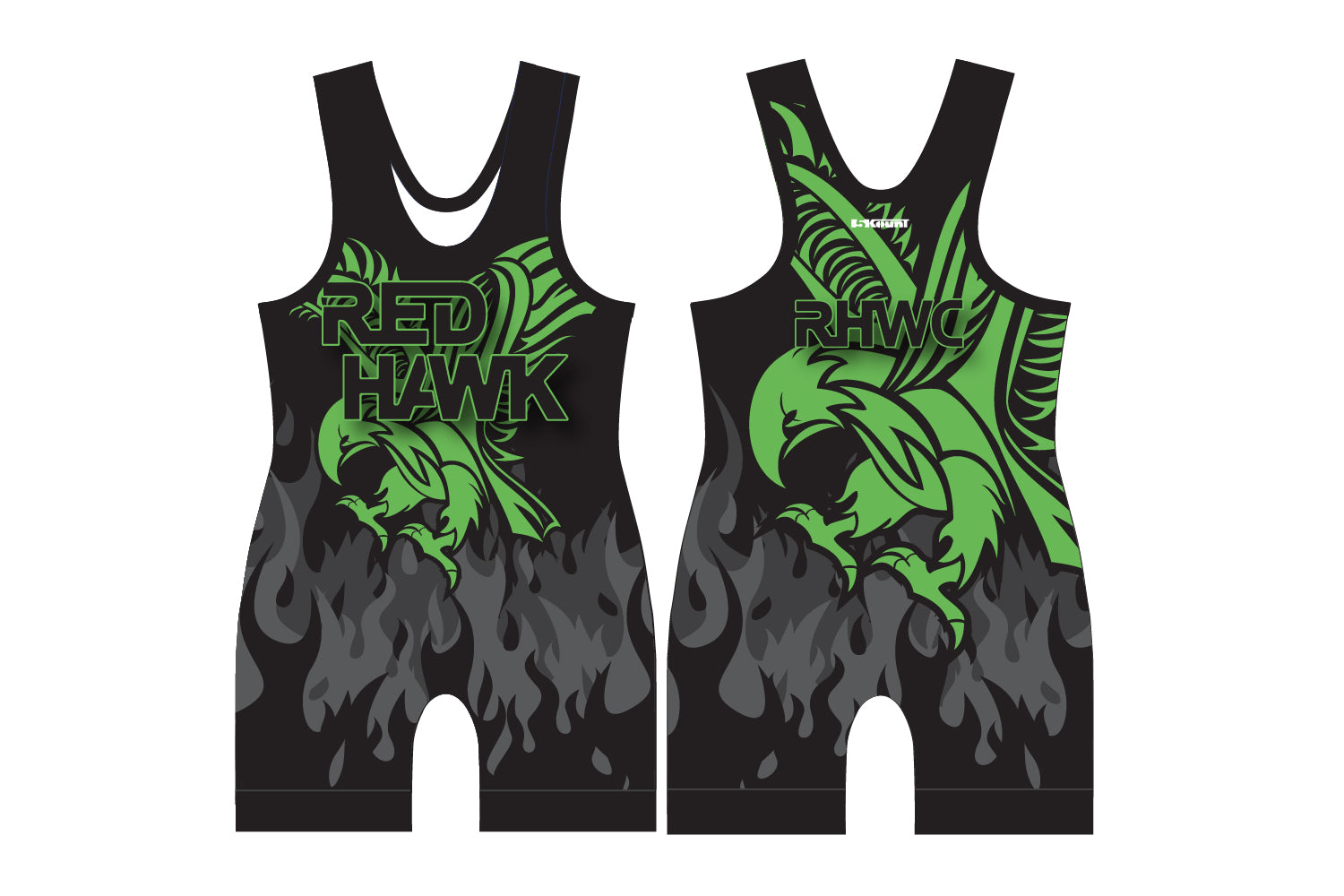 Red Hawk Wrestling Sublimated Men's Singlet - Green/Black Design