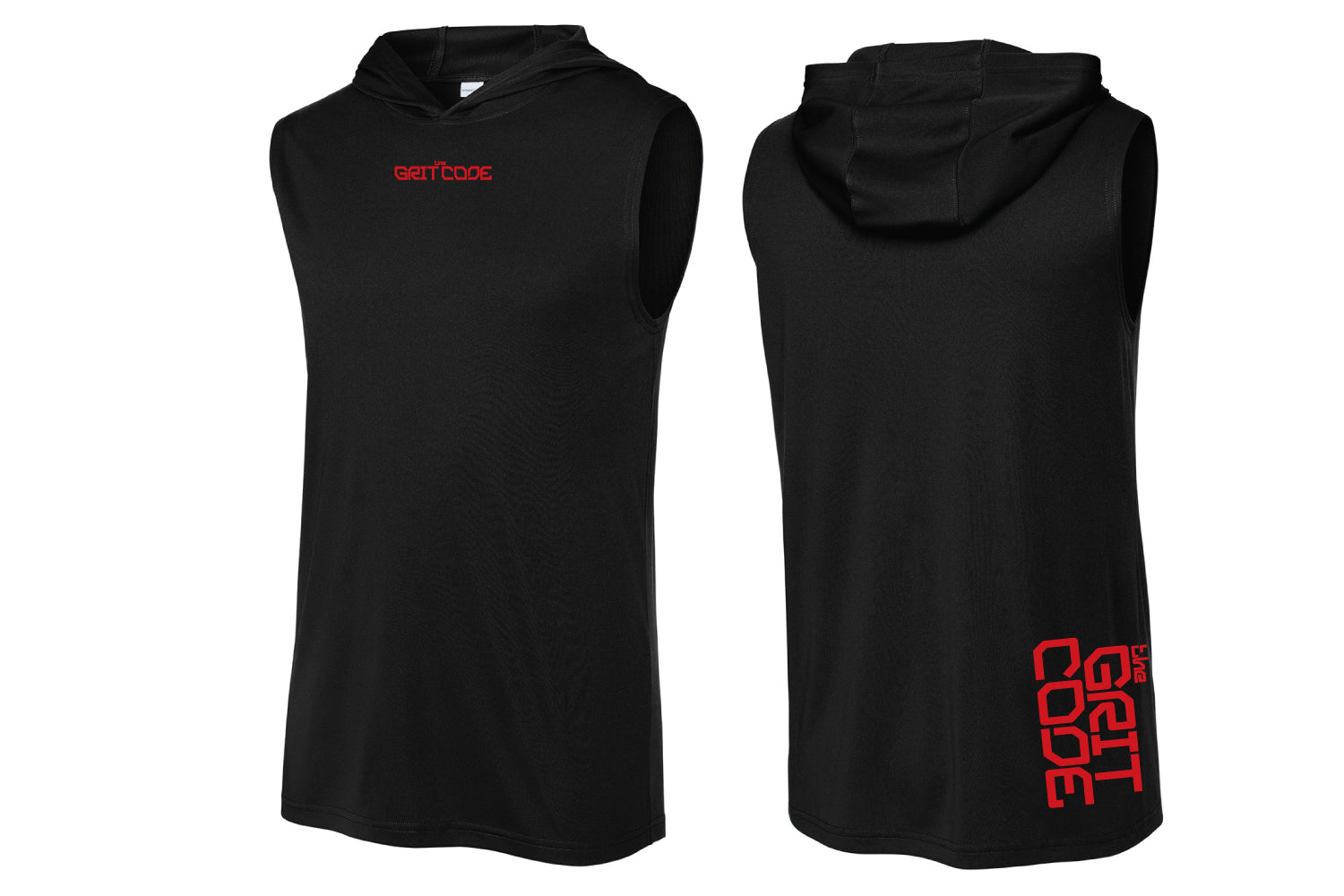 The Grit Code Sleeveless Hoodie - Black (Red Logo)