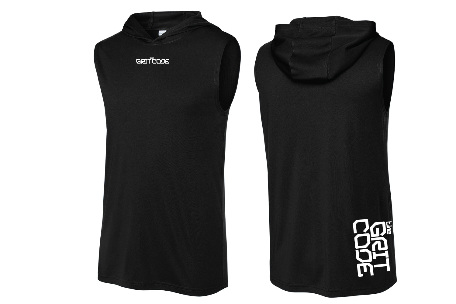 The Grit Code Sleeveless Hoodie - Black (White Logo)