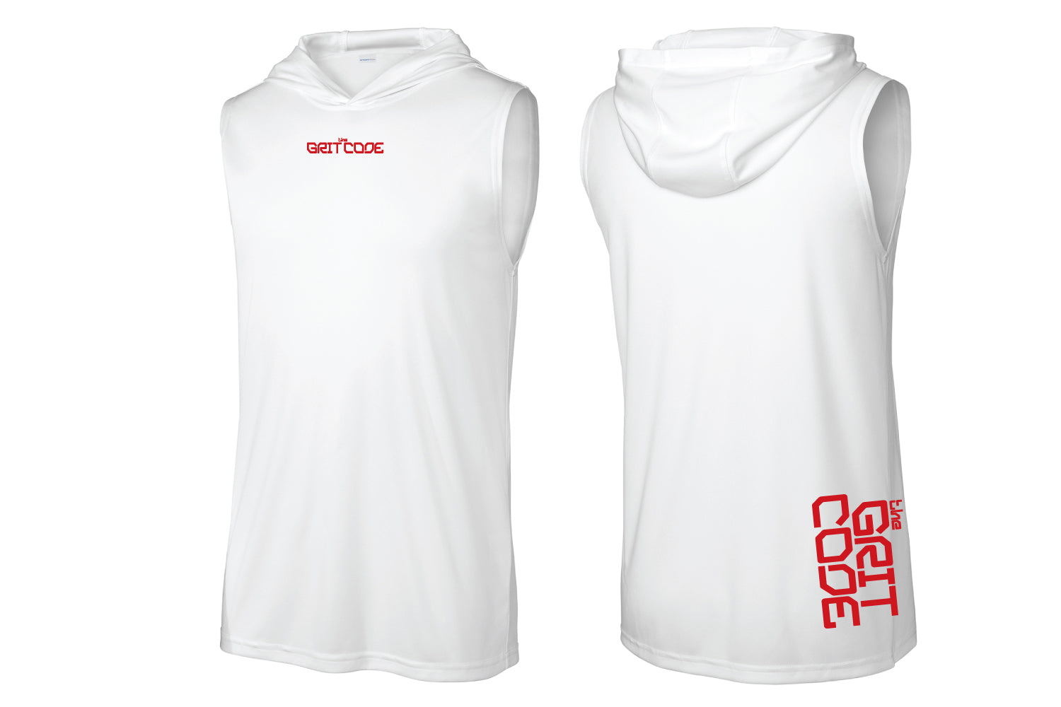 The Grit Code Sleeveless Hoodie - White (Red Logo)