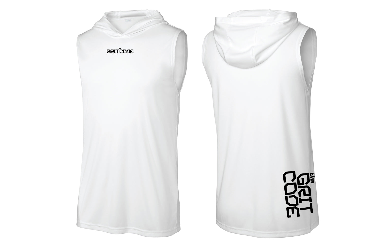 The Grit Code Sleeveless Hoodie - White (Black Logo)