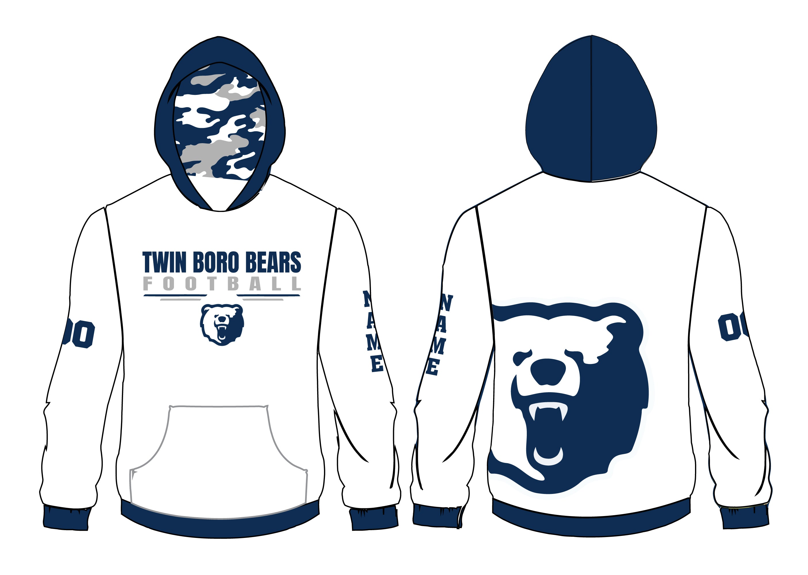 Twin Boro Football Sublimated Hoodie - White