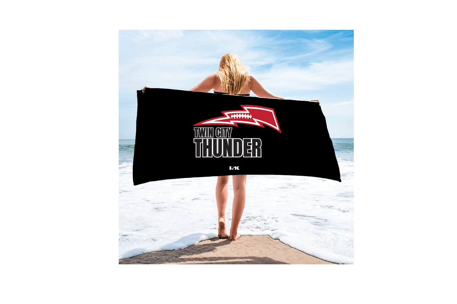 Twin City Thunder Football Sublimated Beach Towel - Black