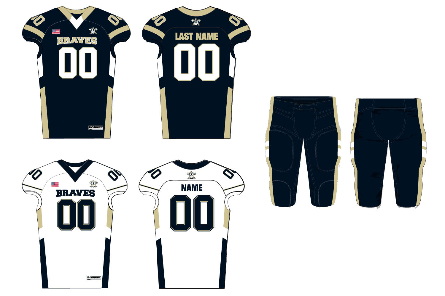Braves Football Game Uniform Set [2x Jerseys + Integrated Pants]