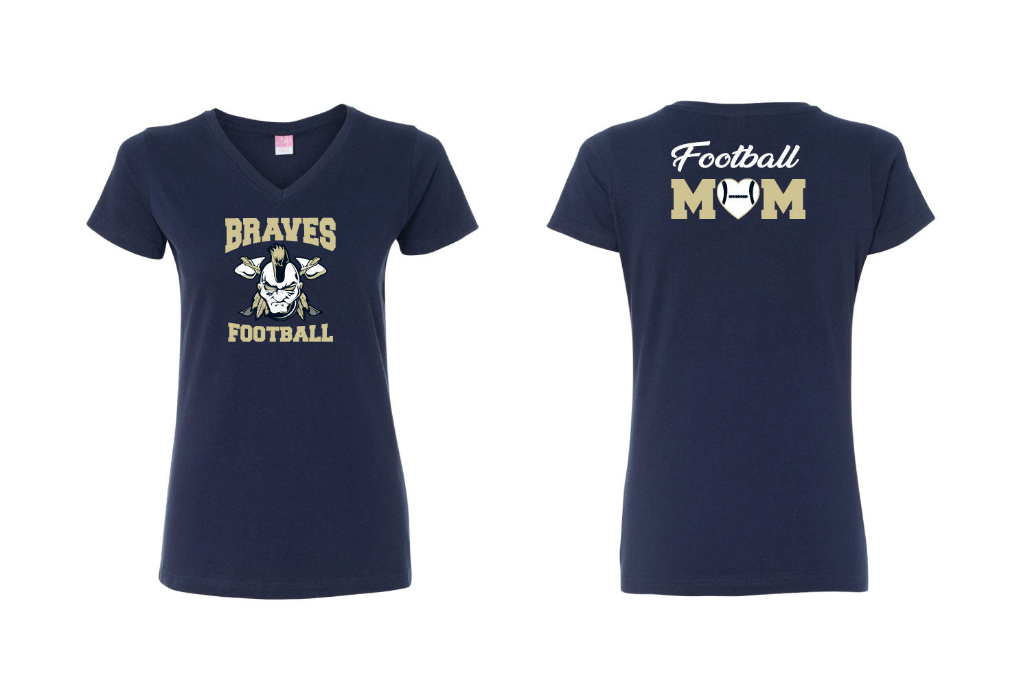 Braves Football Mom Cotton Women's V-Neck Tee - Design 1 (Navy)