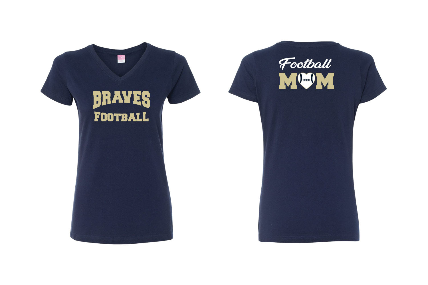 Braves Football Mom Cotton Women's V-Neck Tee - Design 2 (Navy)