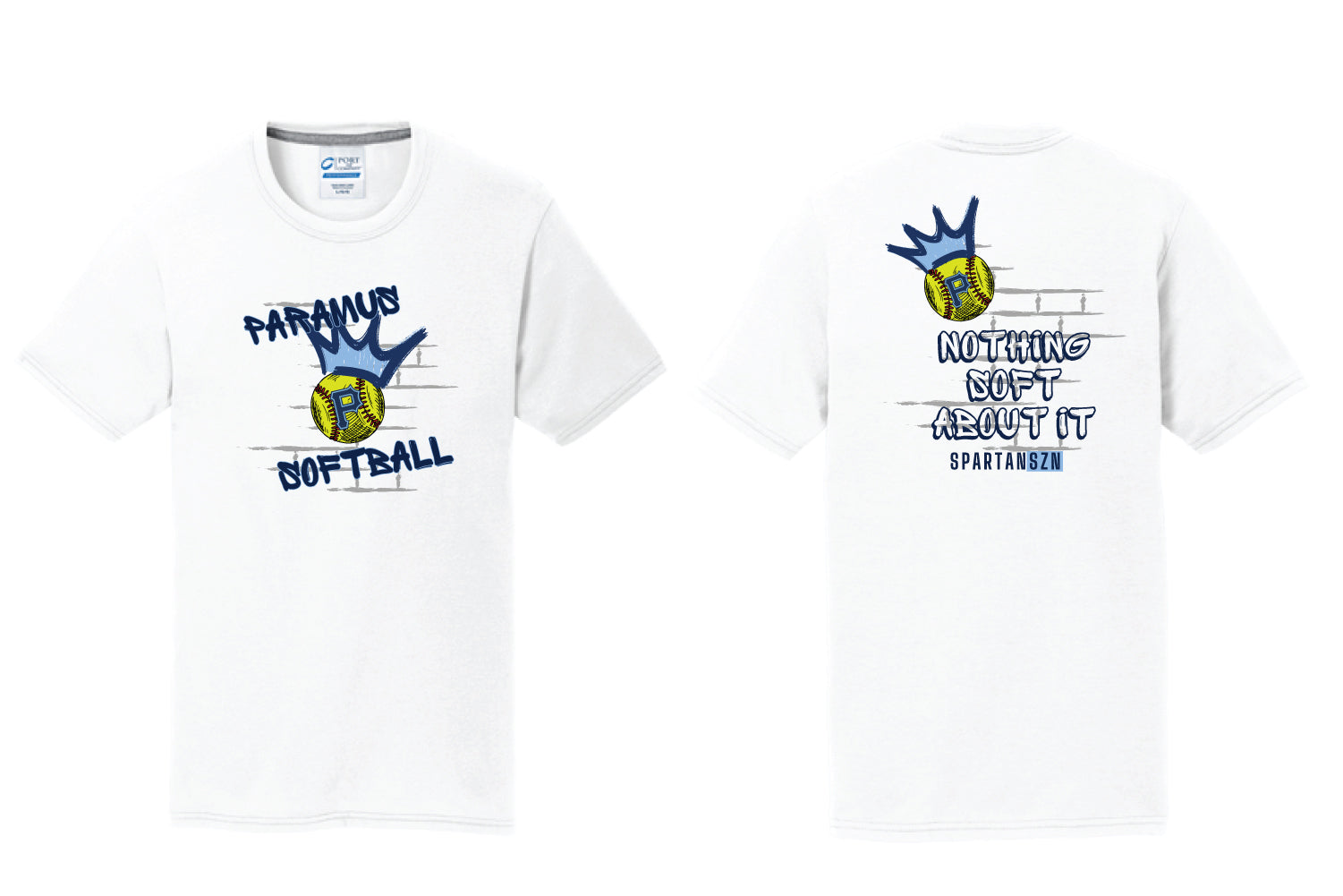 Paramus Softball Cotton Crew Tee "Nothing Soft About It"  Logo - White