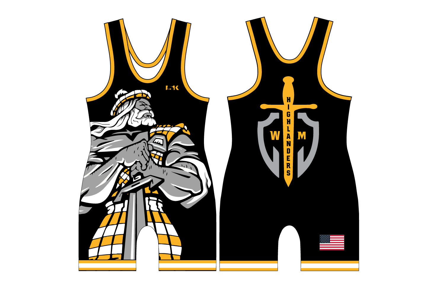 Highlanders Wrestling Club Sublimated Men's Singlet - Design 1