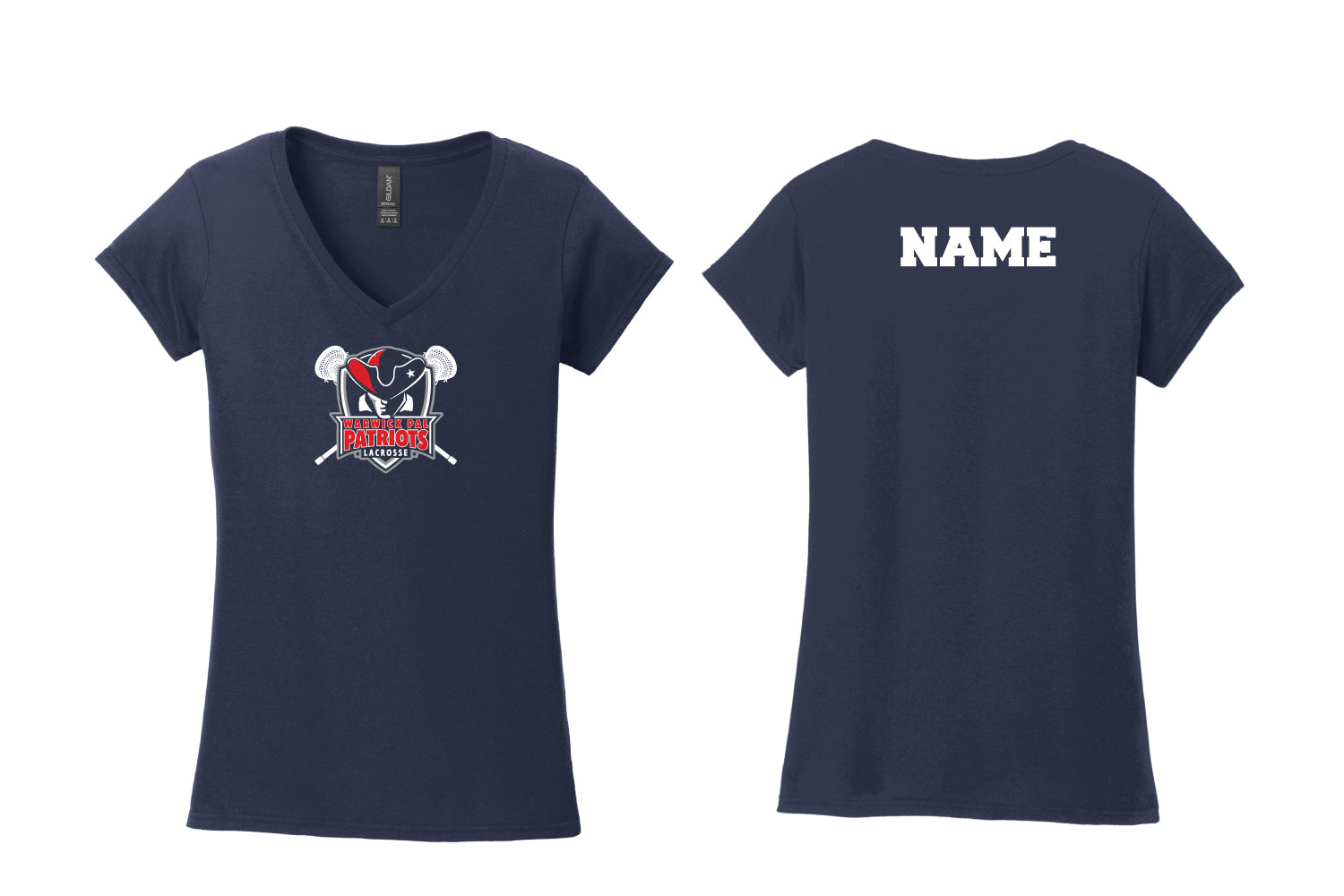 Warwick Pal Patriots Lax Women's Cotton V-Neck Tee - Navy
