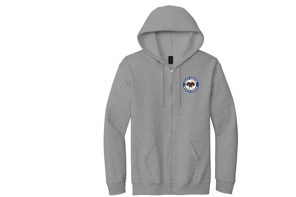 East Brook Middle School Full-Zip Hooded Sweatshirt - Grey - Design 1