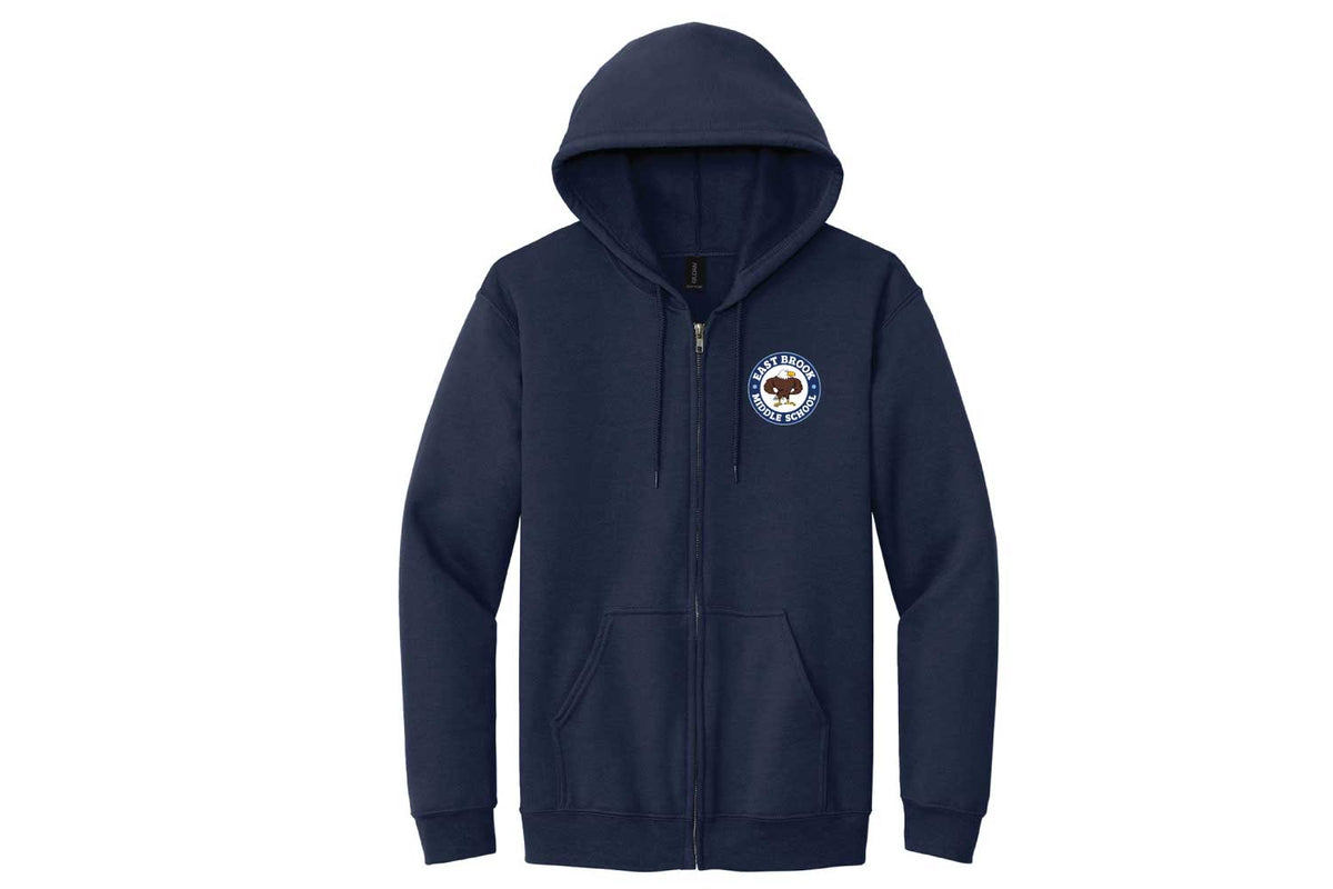 East Brook Middle School Full-Zip Hooded Sweatshirt - Navy - Design 1