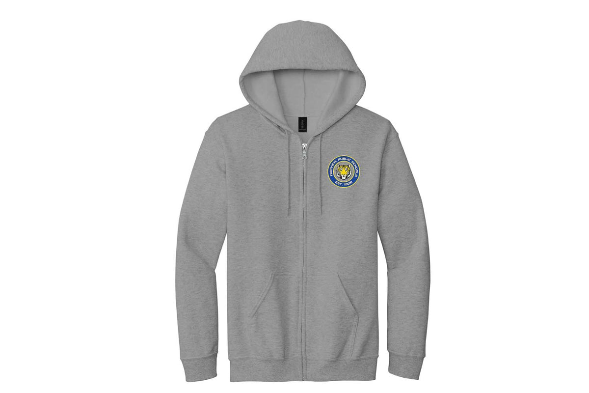 Fairview Public Schools Full-Zip Hooded Sweatshirt  - Sport Grey  (Embroidered Logo)
