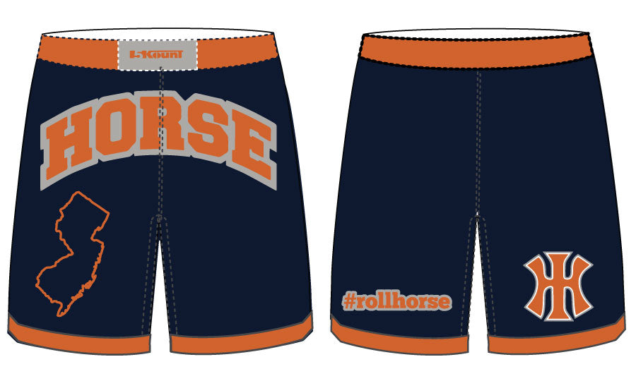 Iron Horse Wrestling Sublimated Fight Shorts- Navy/Orange - 5KounT