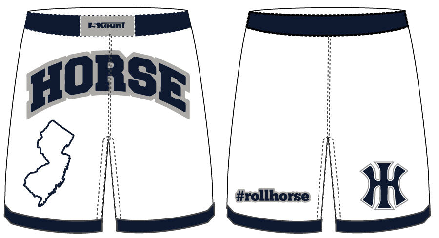 Iron Horse Wrestling Sublimated Fight Shorts- White/Navy - 5KounT