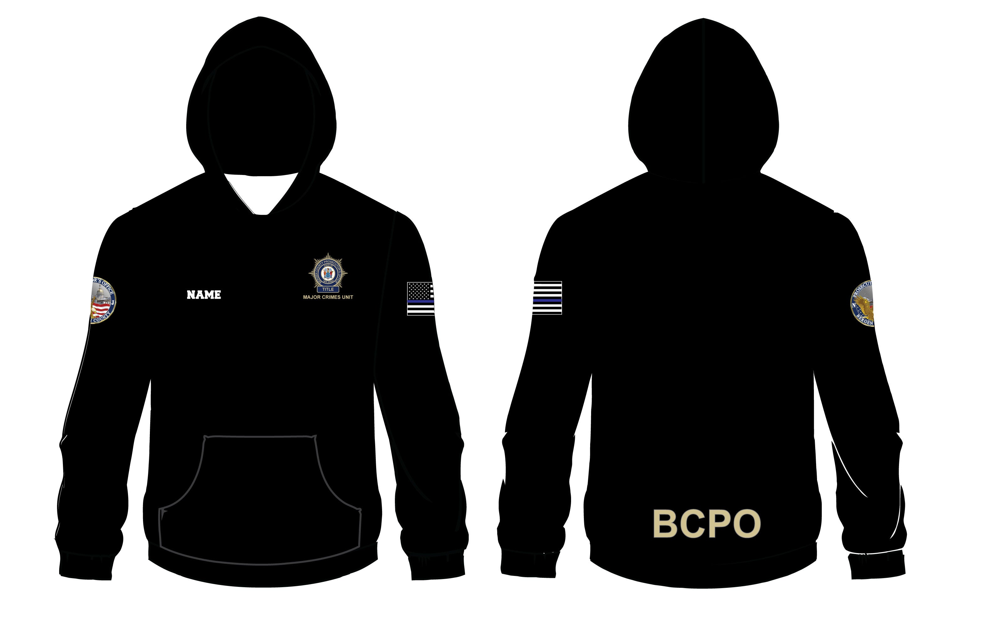 BCPO Sublimated Hoodie - Blue Accents/Solid Black - 5KounT