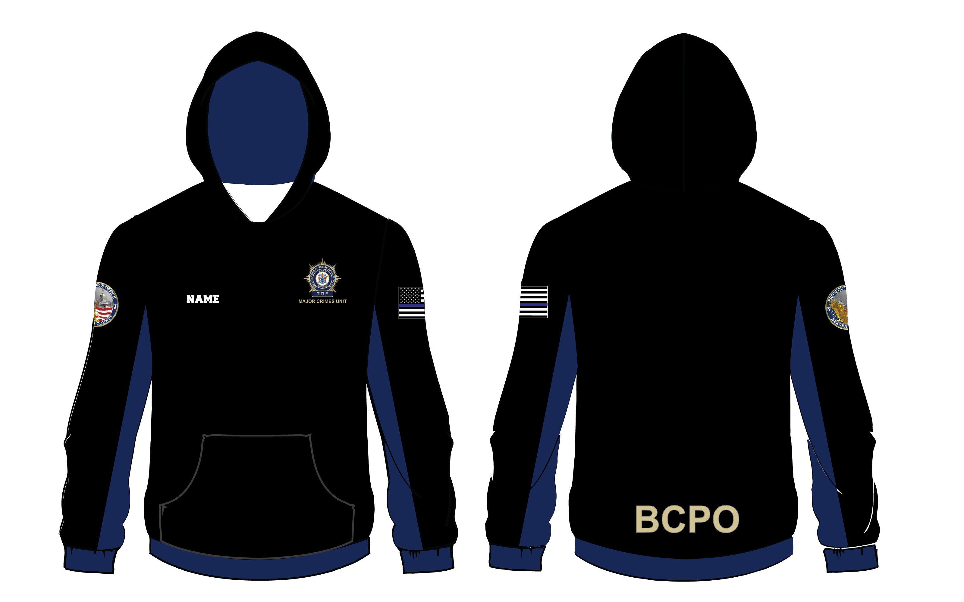 BCPO Sublimated Hoodie - Blue Accents/Solid Black - 5KounT