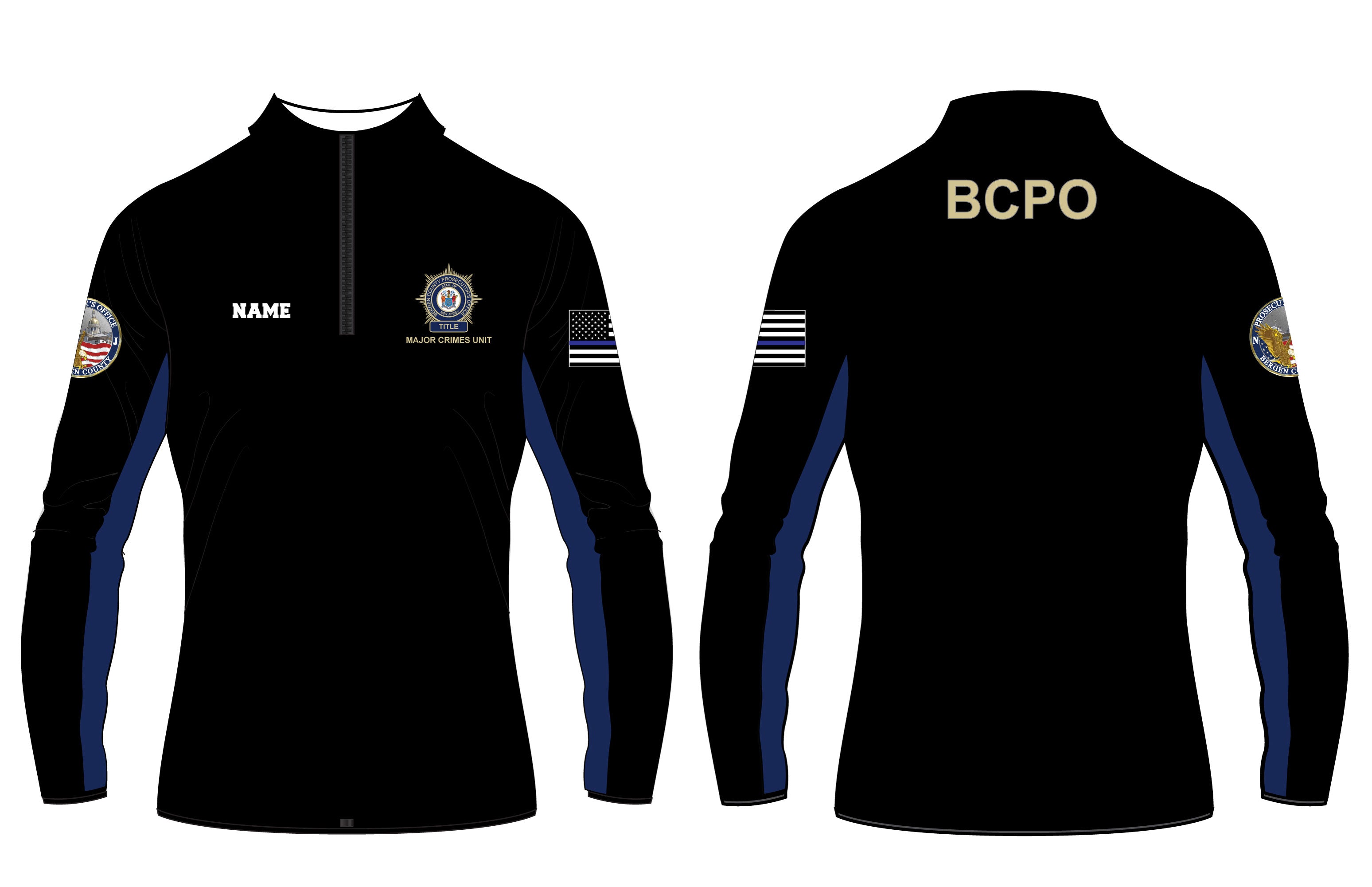 BCPO Sublimated Fleece Quarter Zip - Blue Accents/Solid Black - 5KounT