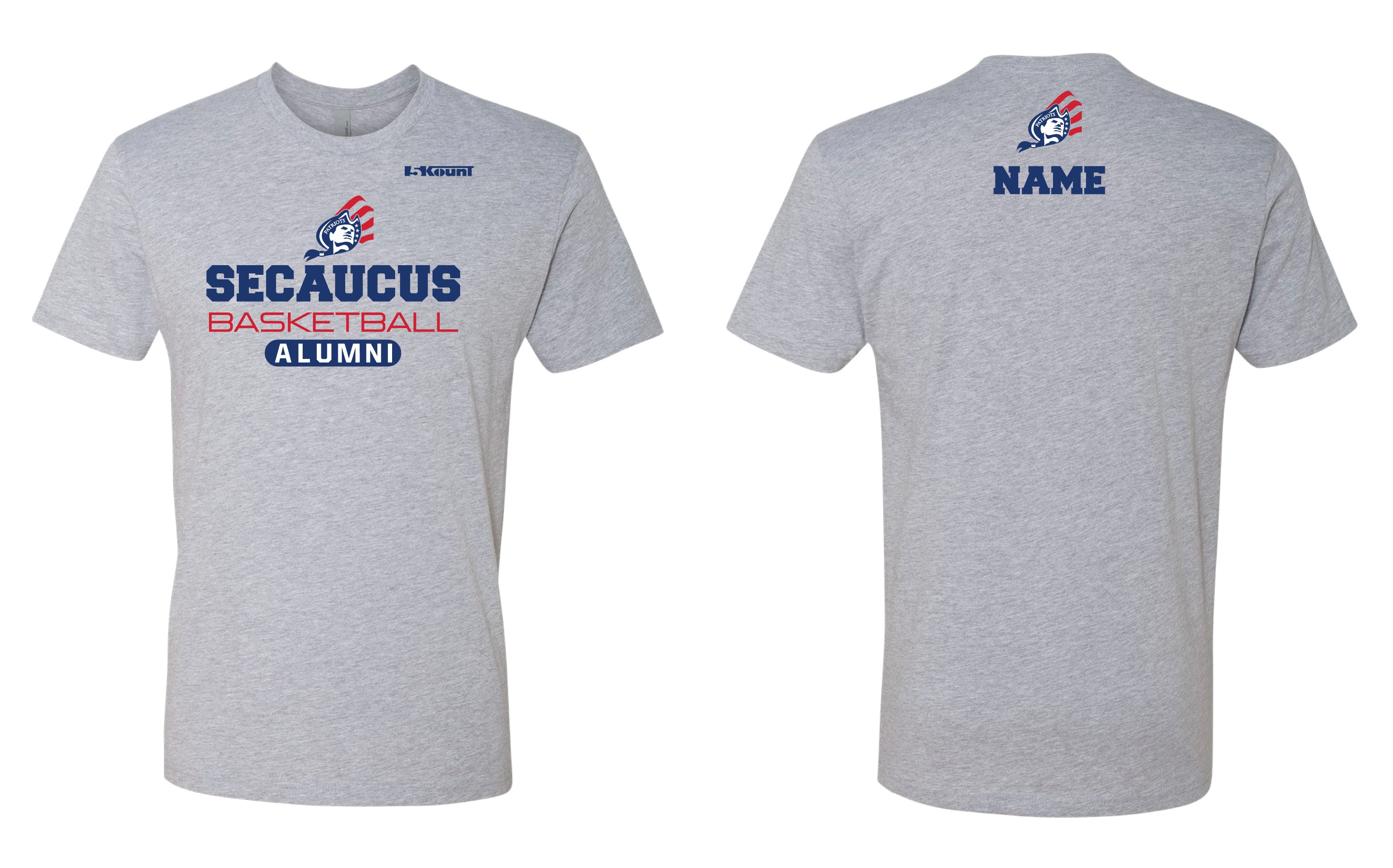 Secaucus High School Basketball Alumni Cotton Crew Tee - Grey - 5KounT2018