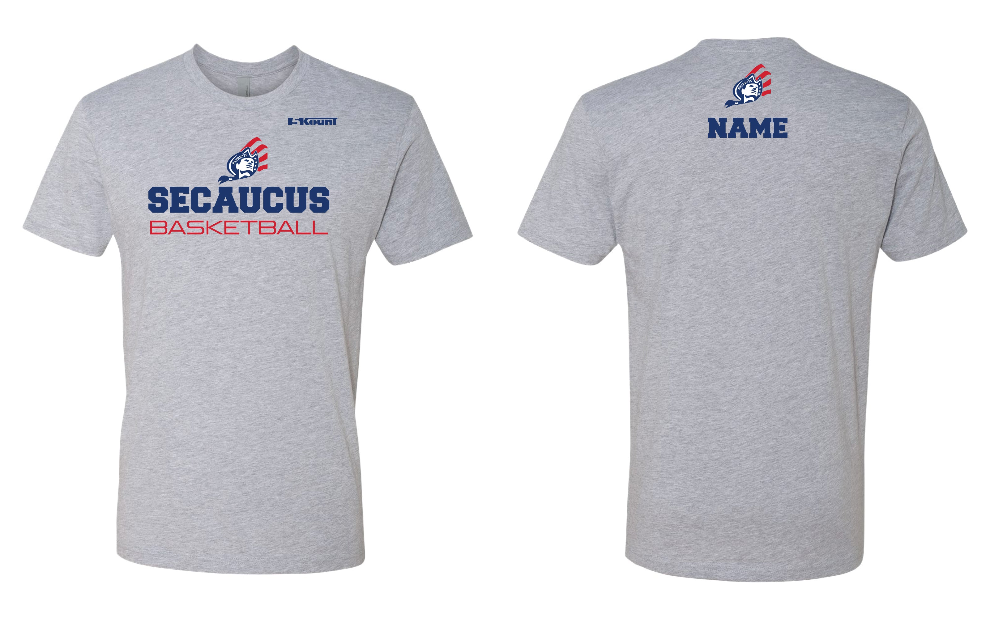 Secaucus High School Basketball Cotton Crew Tee - Grey - 5KounT2018
