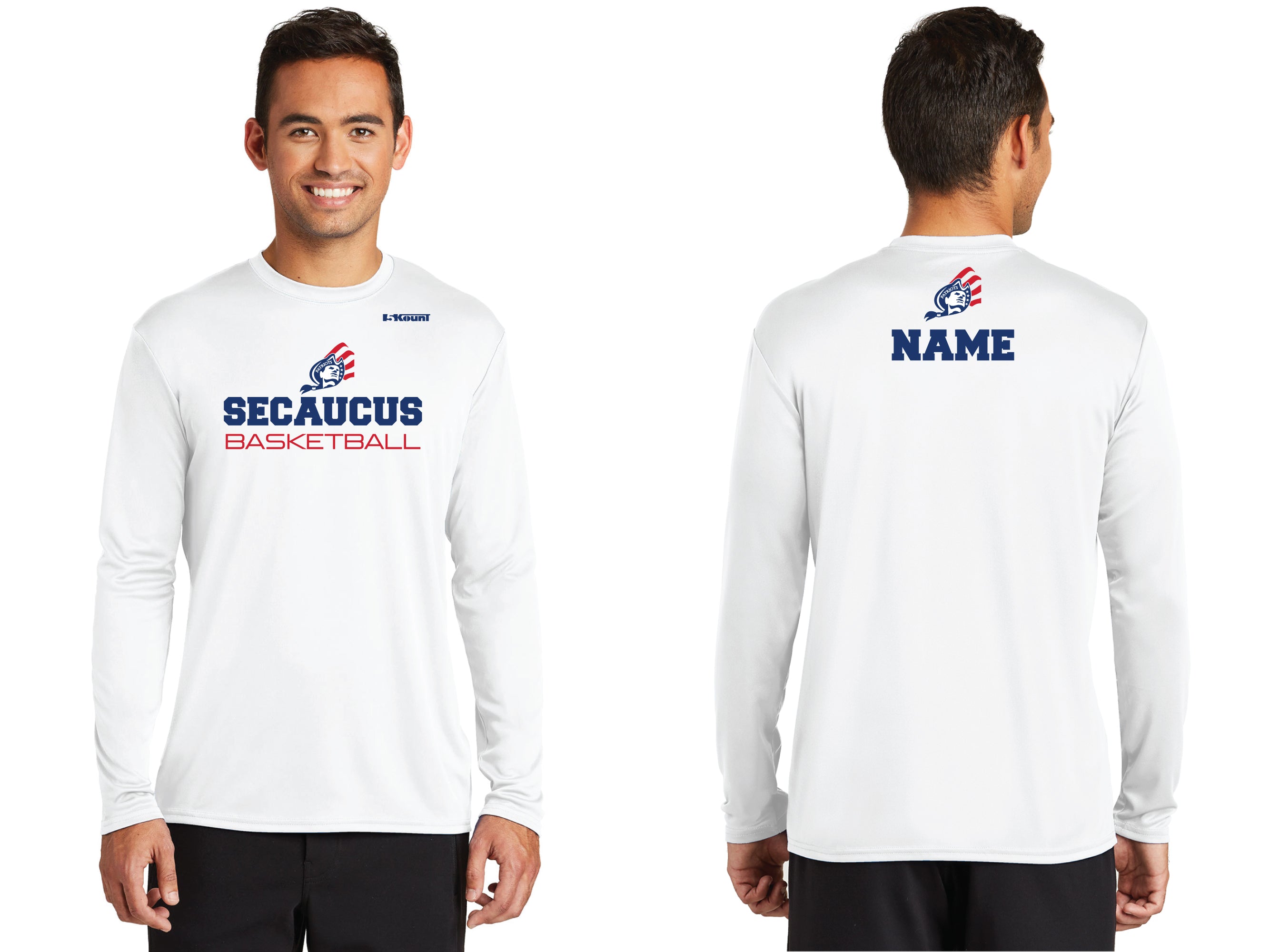 Secaucus High School Basketball Longsleeve Dryfit Performance Tee - White - 5KounT2018