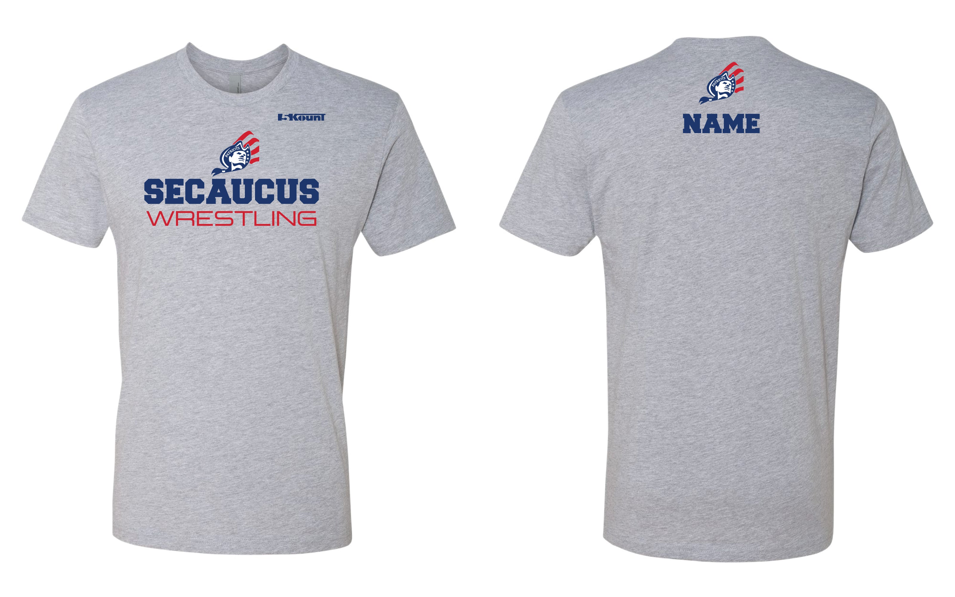 Secaucus High School Wrestling Cotton Crew Tee - Grey - 5KounT2018