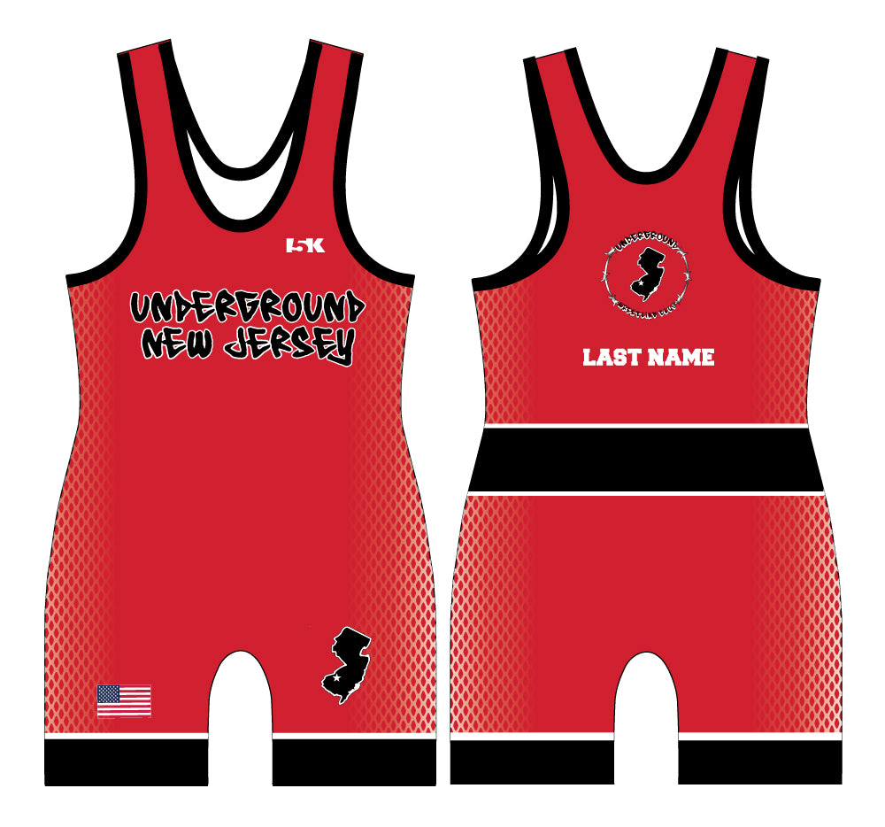 Underground Wrestling Club Sublimated Men's Singlet (Front Logo) - Black/White/Red - 5KounT