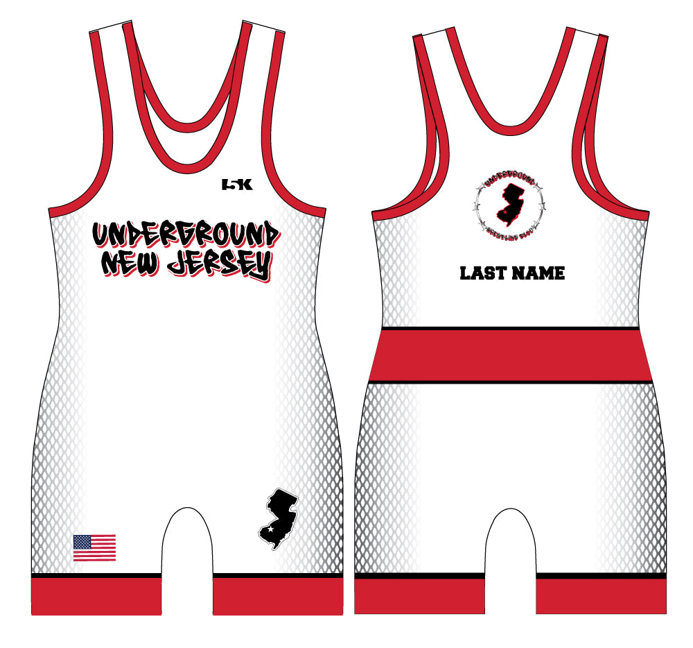 Underground Wrestling Club Sublimated Men's Singlet (Front Logo) - Black/White/Red - 5KounT