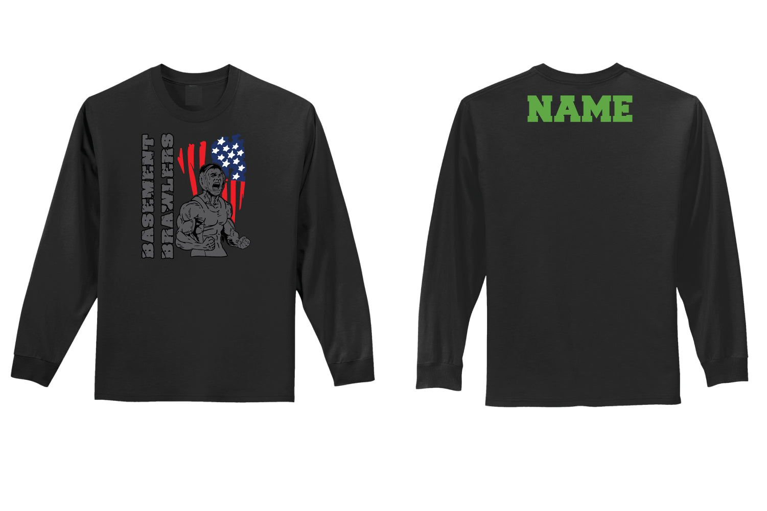 Basement Brawlers Wrestling Club Cotton Crew Long Sleeve Tee - Black - 5KounT