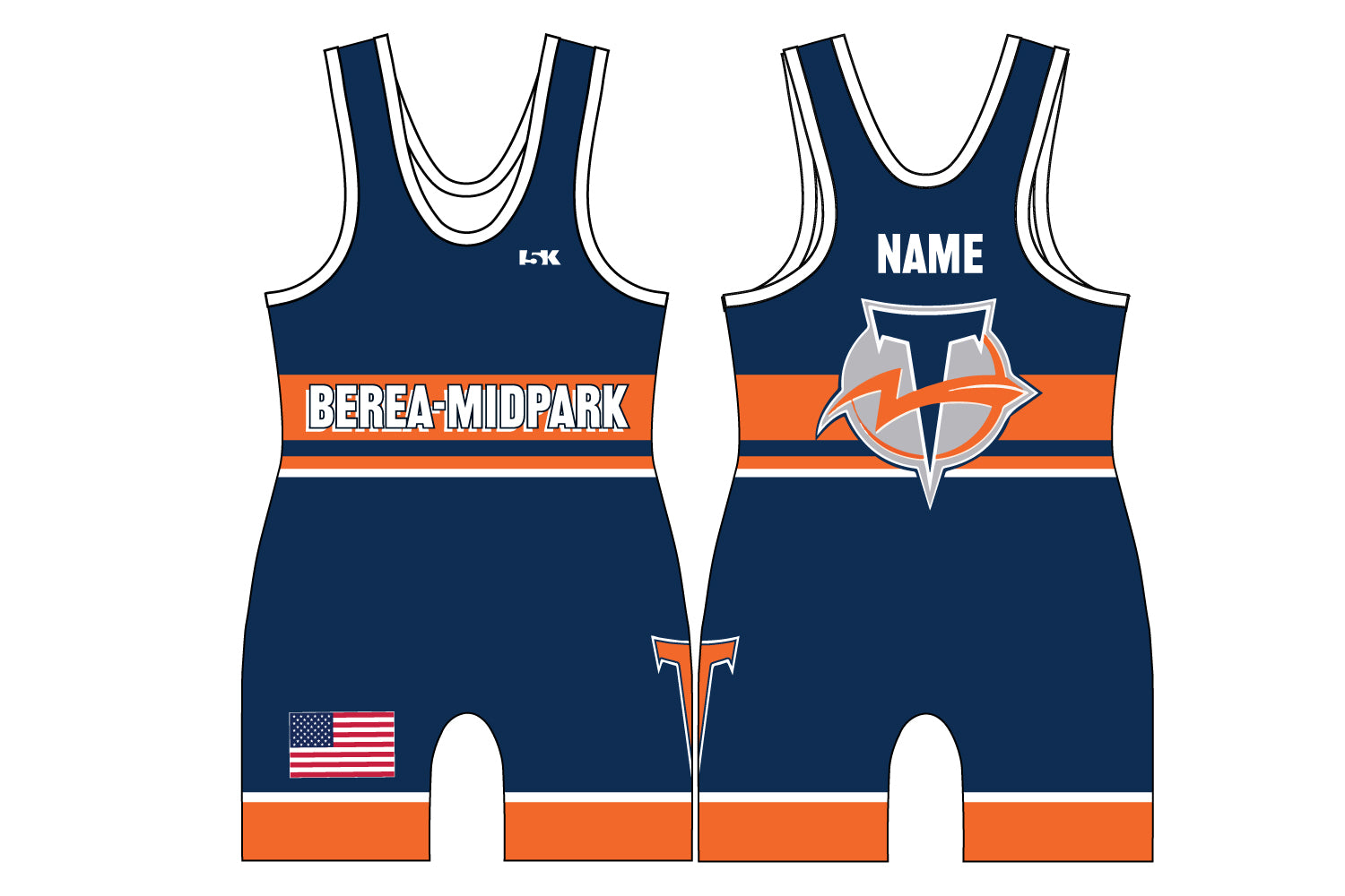Berea Midpark Wrestling Sublimated Men's Singlet - Navy Design 3 - 5KounT