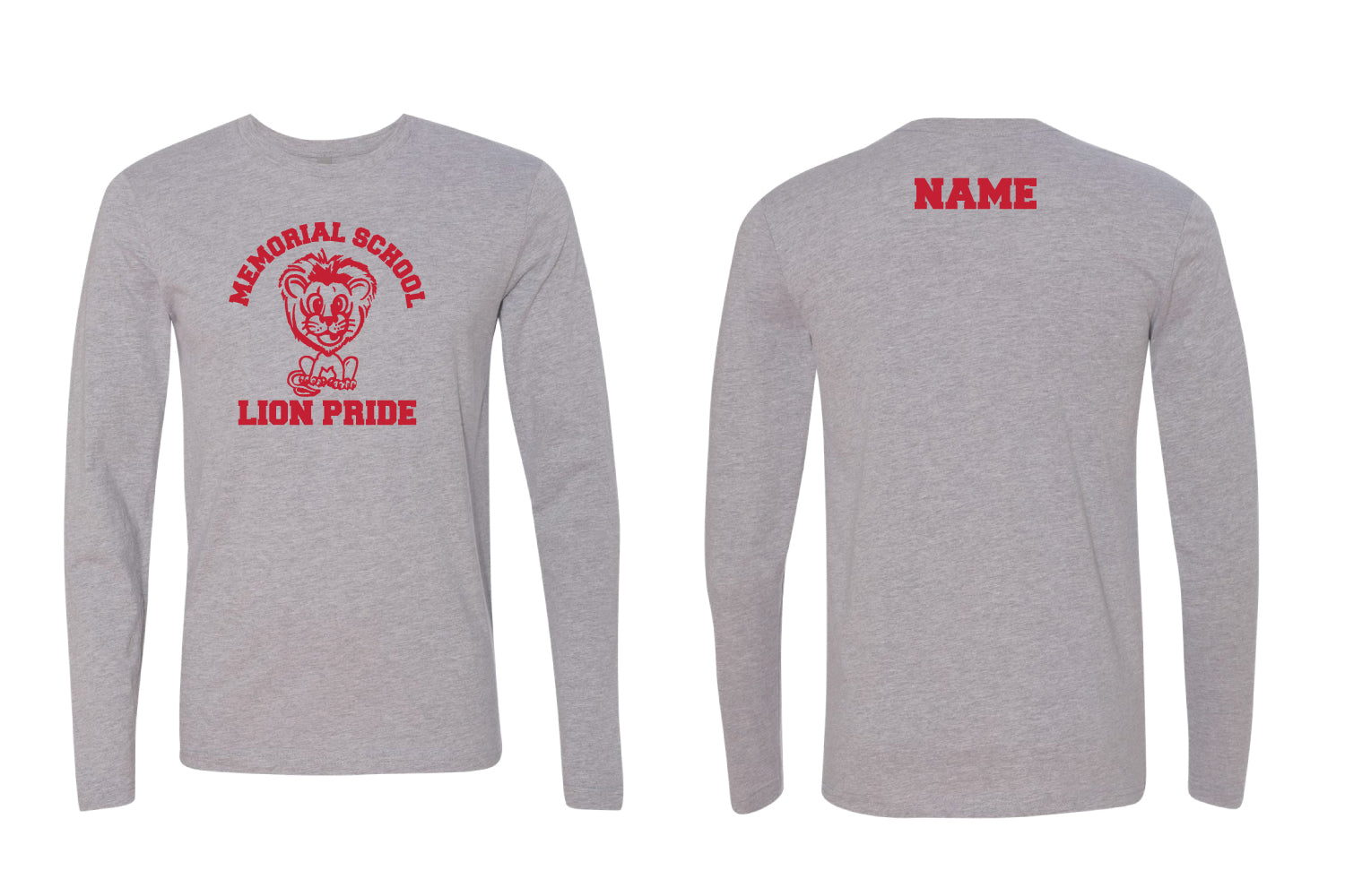 Memorial Elementary School Cotton Long Sleeve Crew Tee - Grey/Red