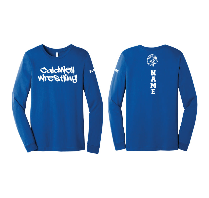 Caldwell Wrestling Triblend Crew Long Sleeve Tee - Design 2 (Royal/White)